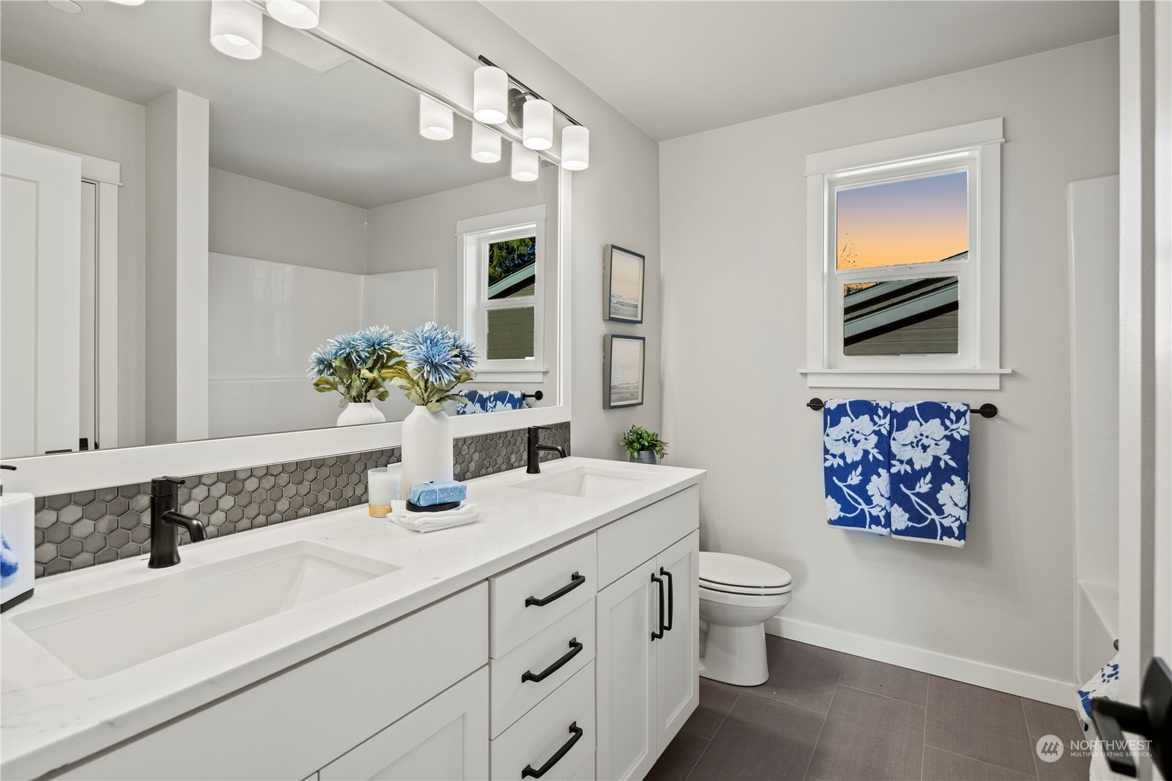 8711 240th Street Southwest Edmonds, WA 98026 - Photo 29 of 37 a bathroom with a granite countertop sink mirror and toilet