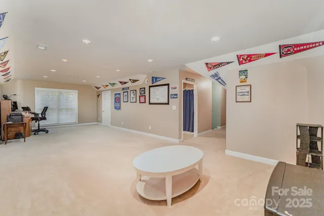 a view of yard with large trees