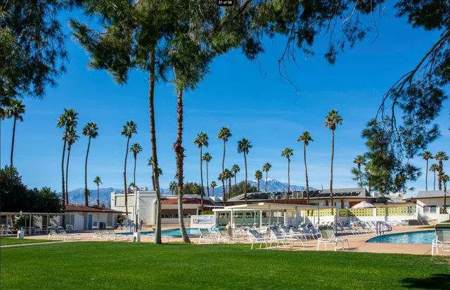 a view of a swimming pool with a lounge chairs