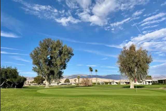 a view of a garden with a house