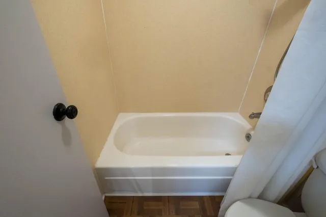 a bathroom with a bathtub