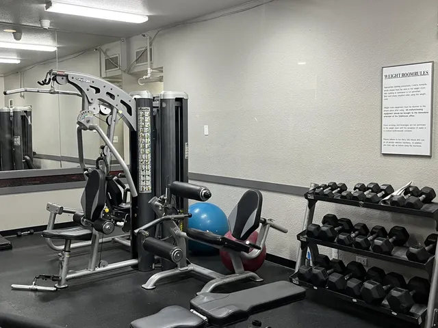 a view of a room with gym equipment