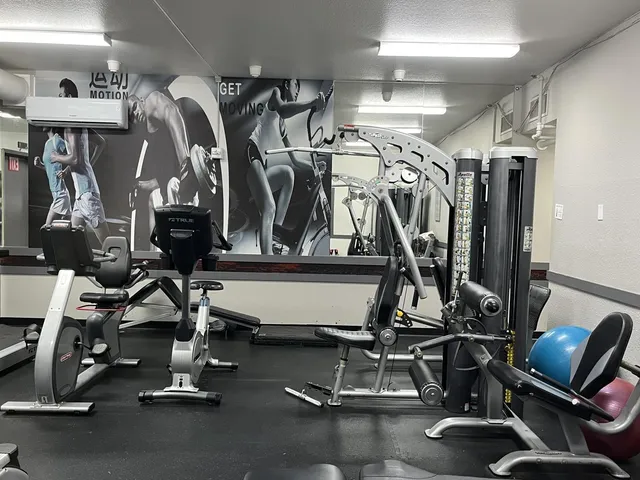 a view of a room with gym equipment
