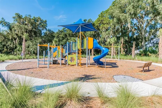 a view of a park with slide