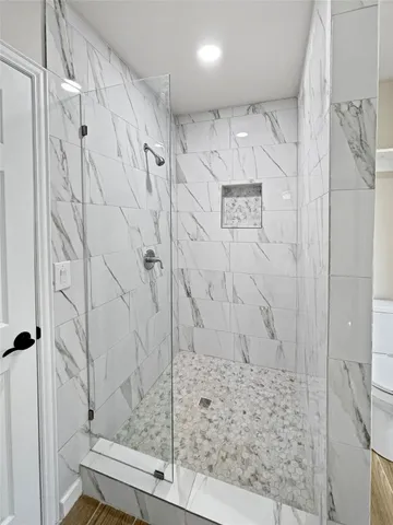 a bathroom with a shower