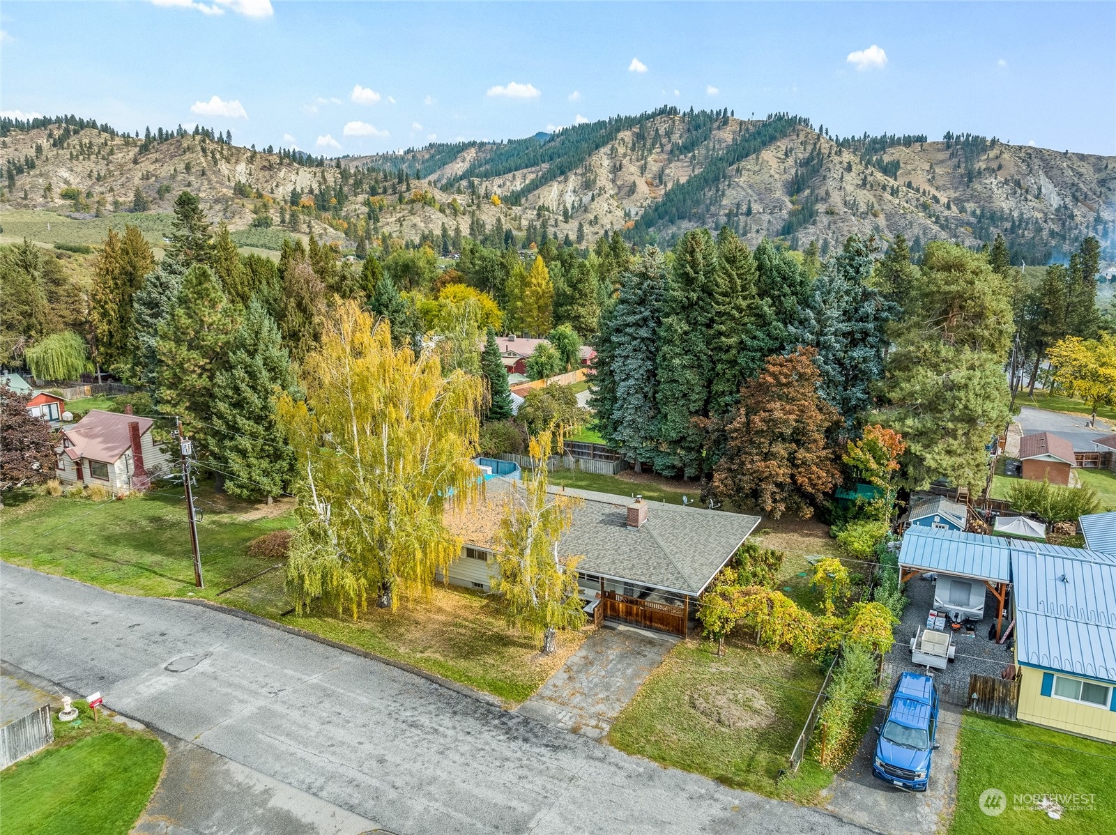 an aerial view of a house