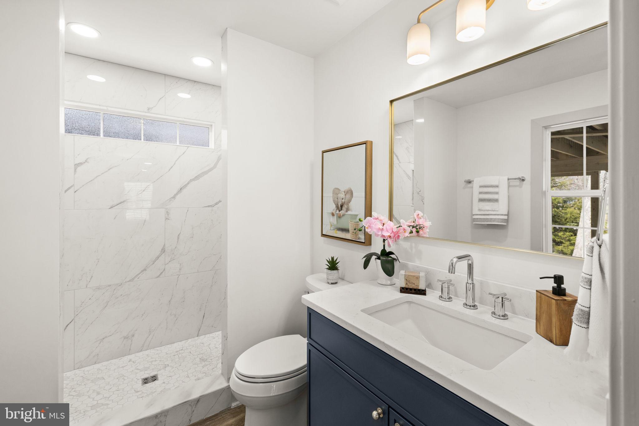 116 Washington Street Locust Grove, VA 22508 - Photo 86 of 130 a bathroom with a granite countertop sink a toilet and shower