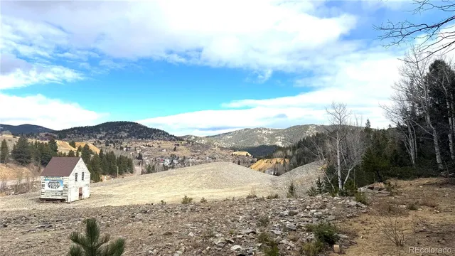 a view of a dry yard with wooden fence
