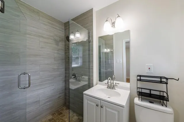 a bathroom with a sink a toilet and vanity