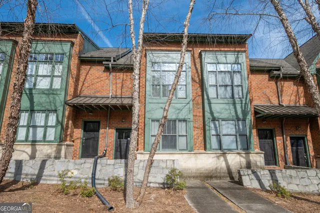a front view of a building with a glass door