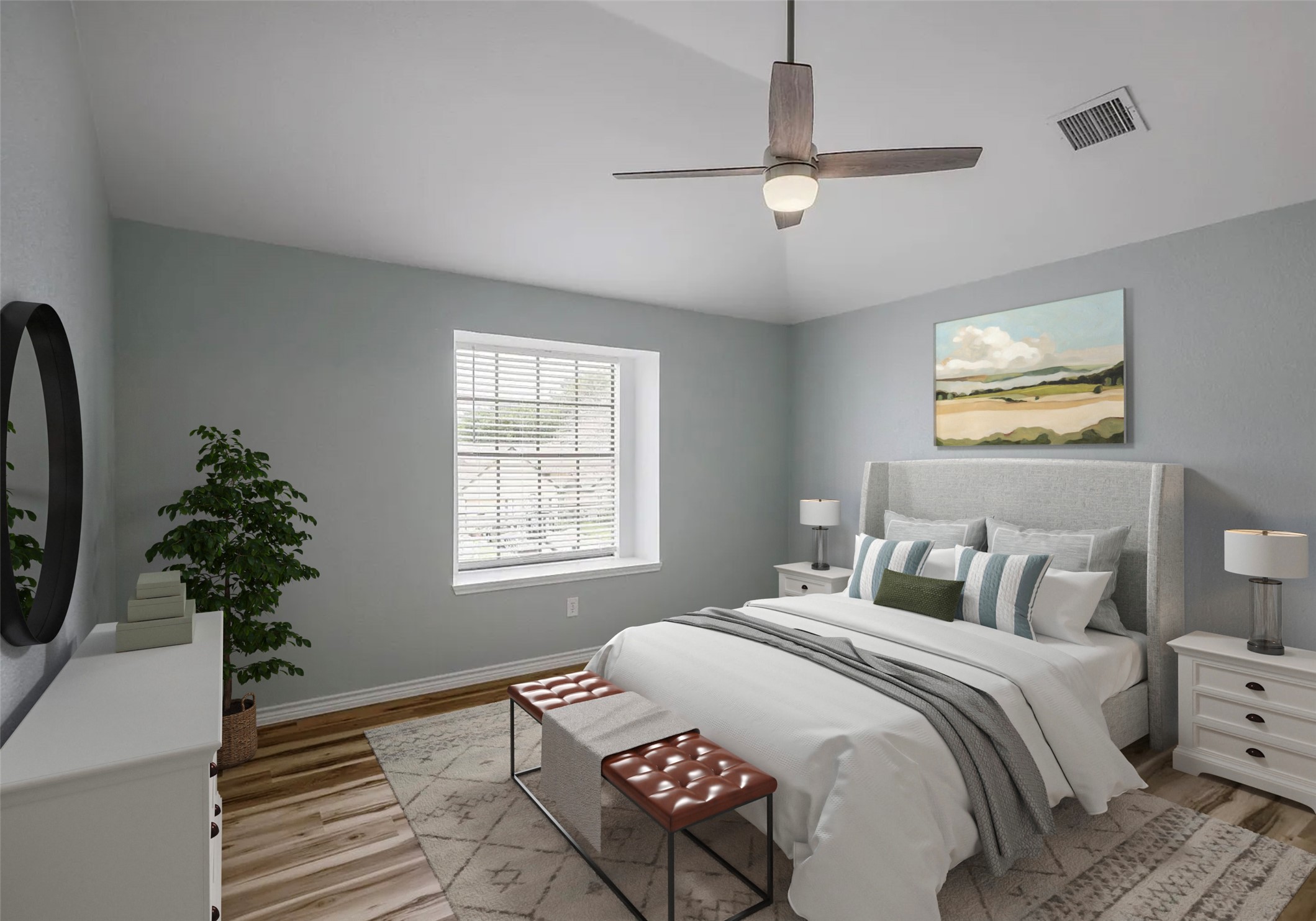 2501 Autrey Drive Leander, TX 78641 - Photo 17 of 27 a bedroom with a large bed and a potted plant