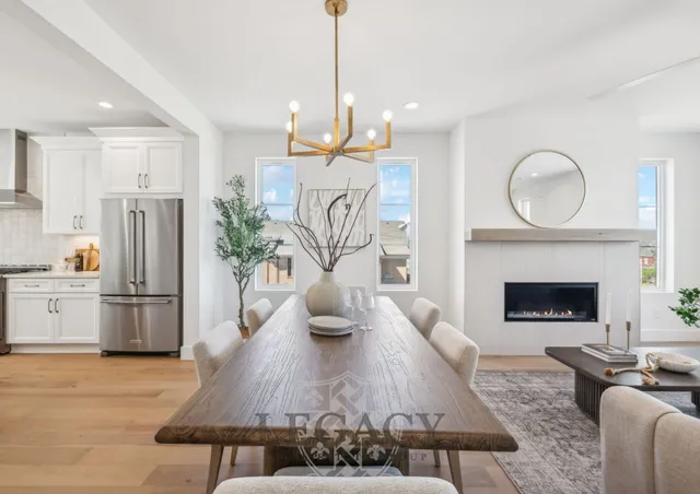 a living room with furniture potted plant and a fireplace