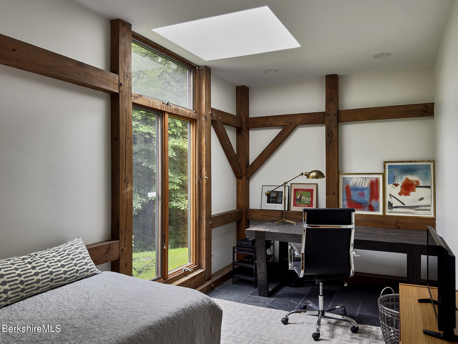 130 Woodmere Road Becket, MA 01223 - Photo 14 of 50 a bedroom with a bed a desk and chair with the wooden floor