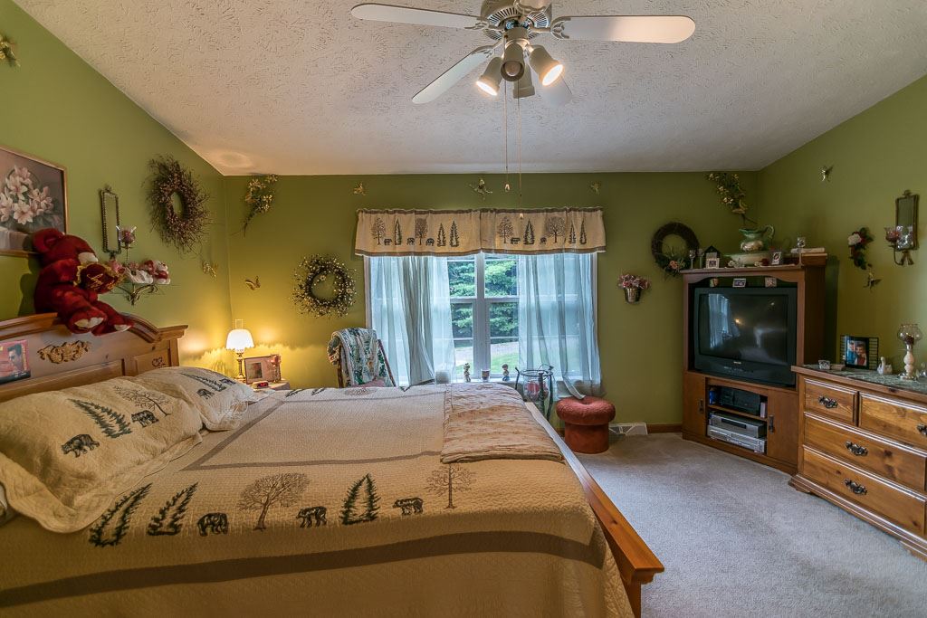 325 Steeles Fort Road Raphine, VA 24472 - Photo 38 of 50 a bedroom with a bed and a chandelier