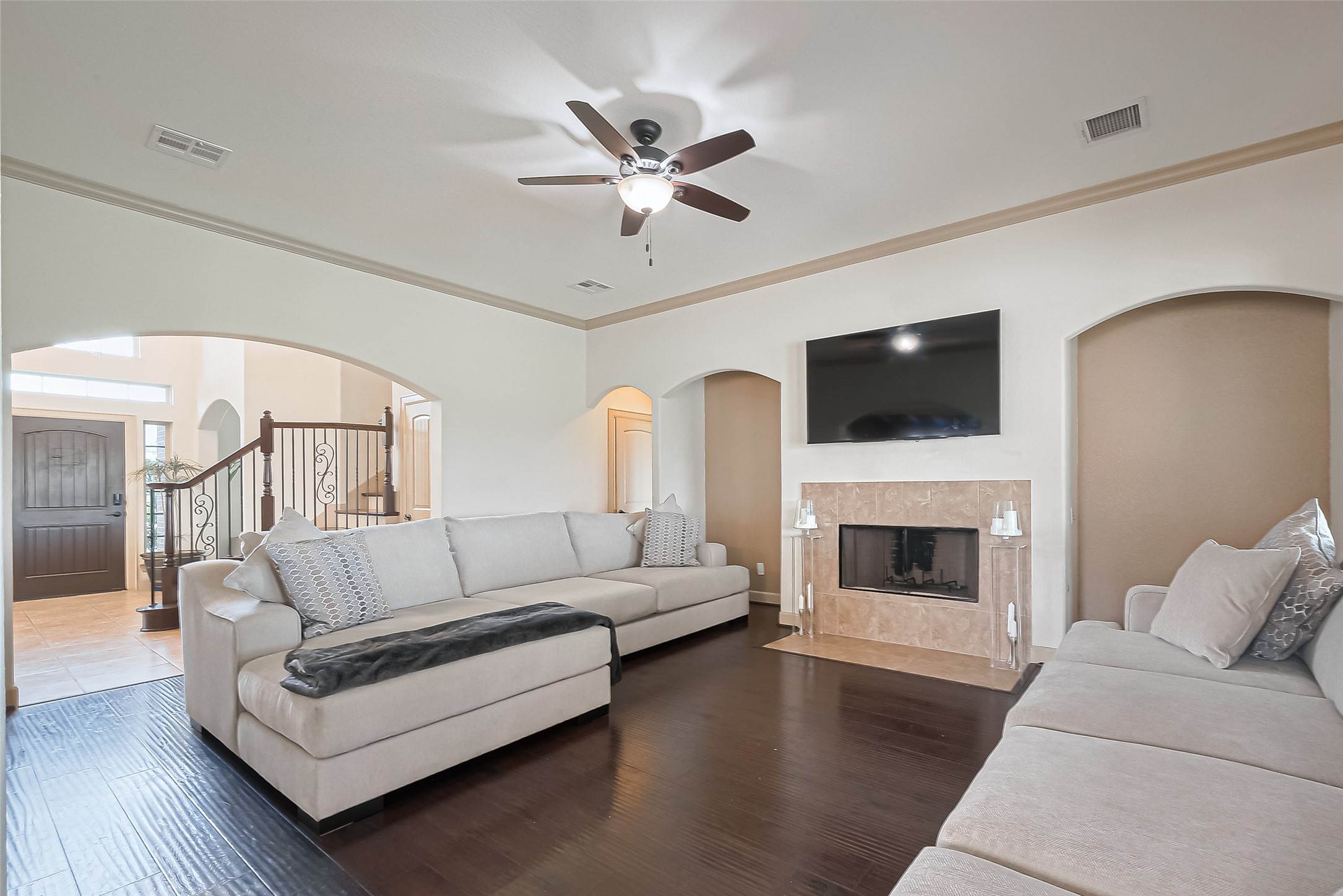 4810 Dubuque Parkway Rosharon, TX 77583 - Photo 2 of 45 a living room with furniture and a fireplace