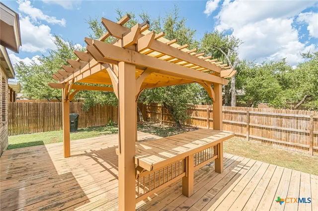 a view of a patio on the deck