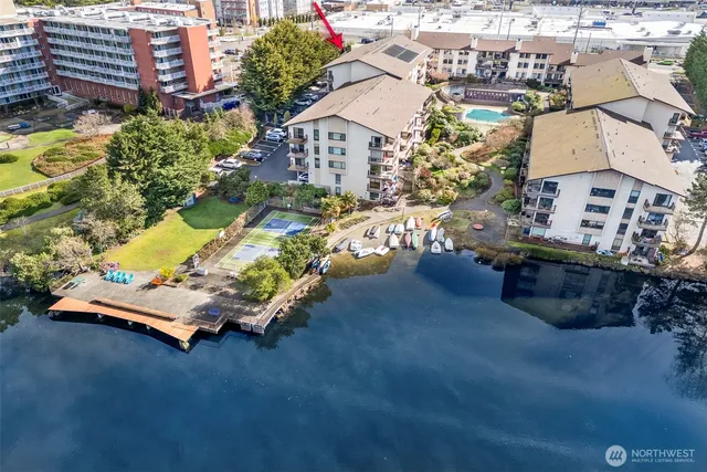 a view of a city and ocean view