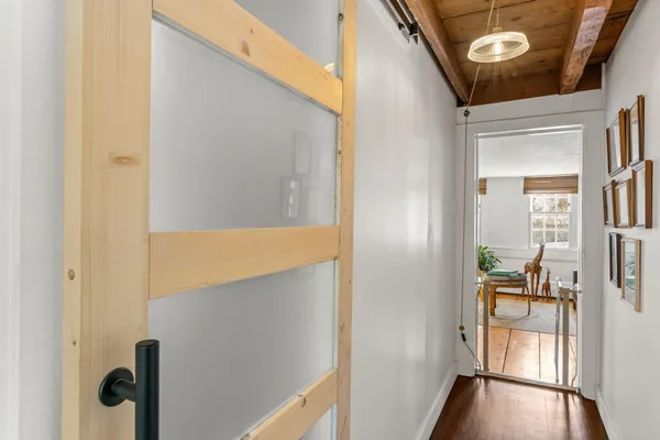 a bathroom with 2 sink and a mirror