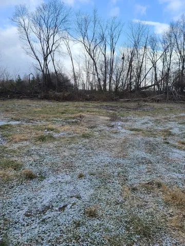 a view of dirt field with trees