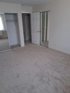 a view of an empty room with closet area