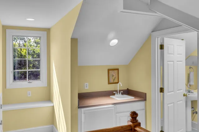 a view of a garden with a bench