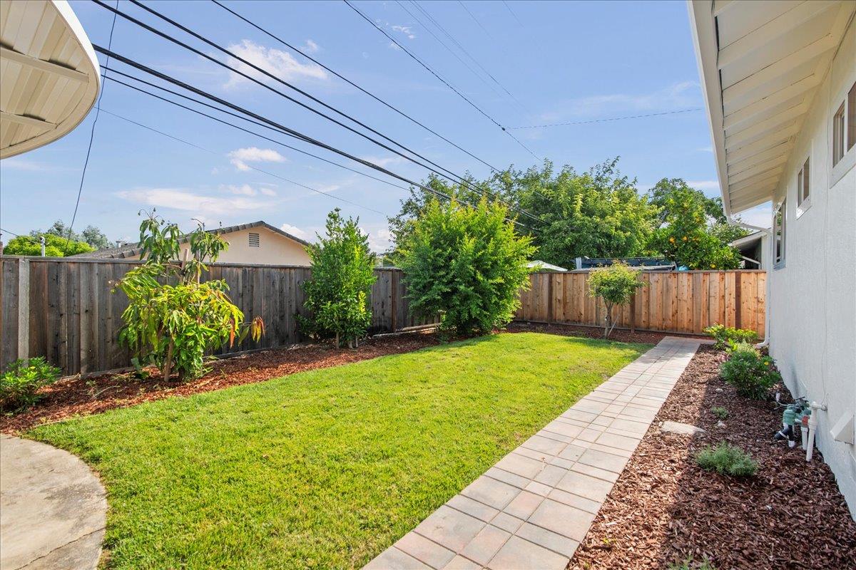 7669 Rainbow Drive Cupertino, CA 95014 - Photo 35 of 37 a view of backyard with potted plants and wooden fence
