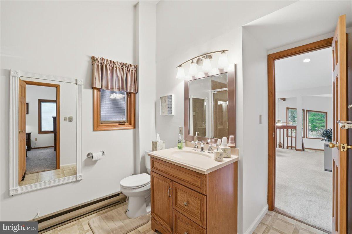 15 Hazard Run Road Lake Harmony, PA 18624 - Photo 42 of 46 a bathroom with a toilet a sink and a mirror