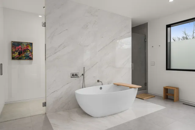 a view of a bathtub in a bathroom