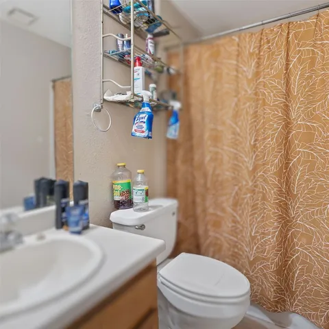 a bathroom with a sink a toilet and a mirror