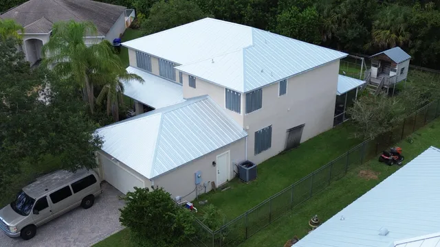 an aerial view of a house