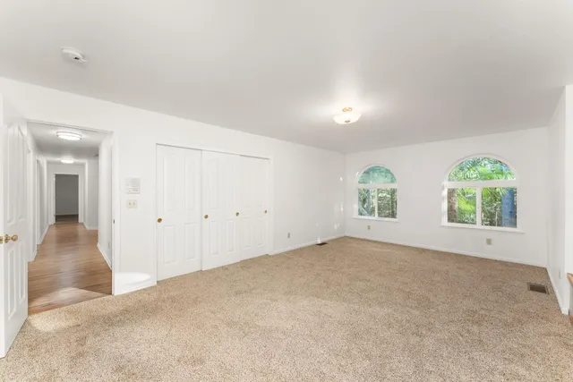 a view of a garage with storage