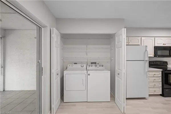 a view of a room with racks on the wall