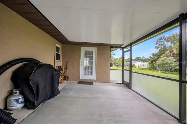 a view of a car park with a large window