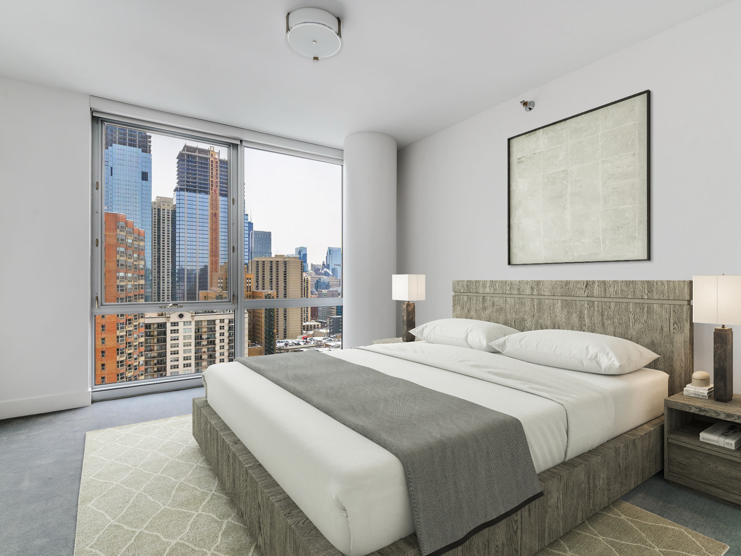 2 West Delaware Place, Unit 2802 Chicago, IL 60610 - Photo 11 of 22 a bedroom with a large bed and a large window