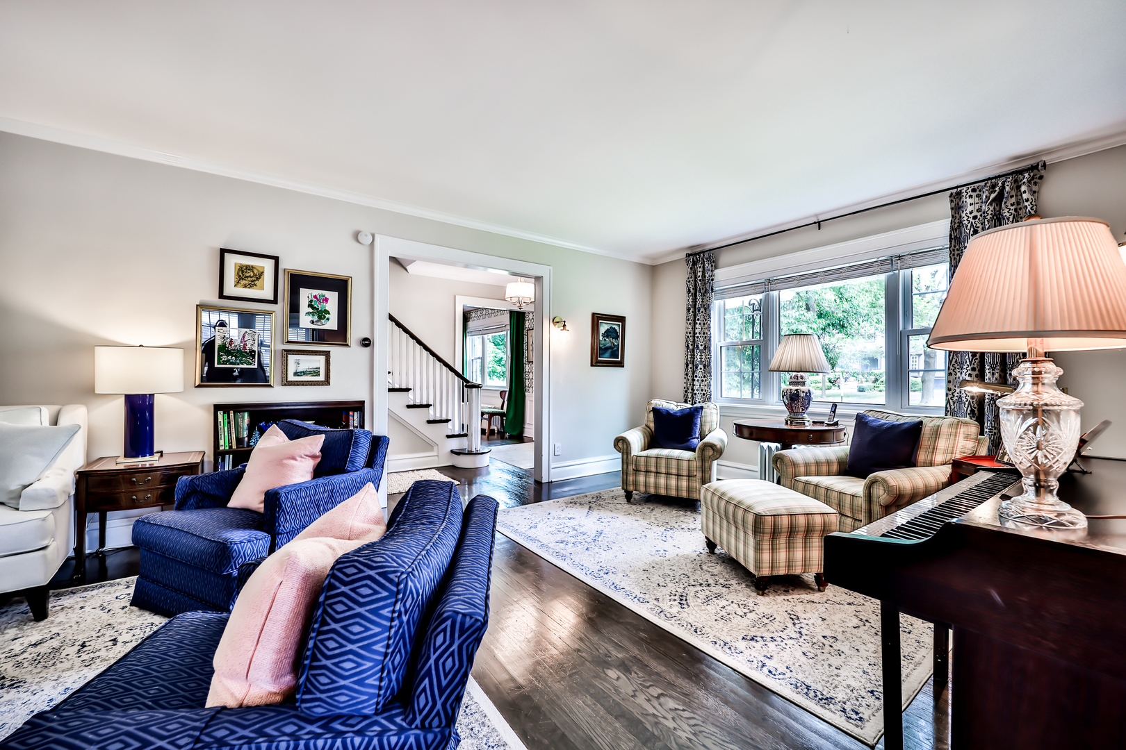 147 Herrick Road Riverside, IL 60546 - Photo 6 of 55 a living room with fireplace furniture and a large window