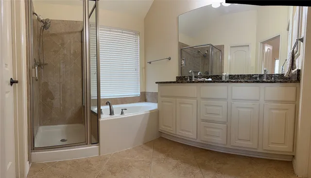 a bathroom with a tub a sink and a shower