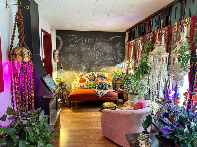 a living room filled with furniture and a potted plant