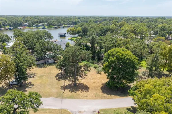 a view of a lake with a city