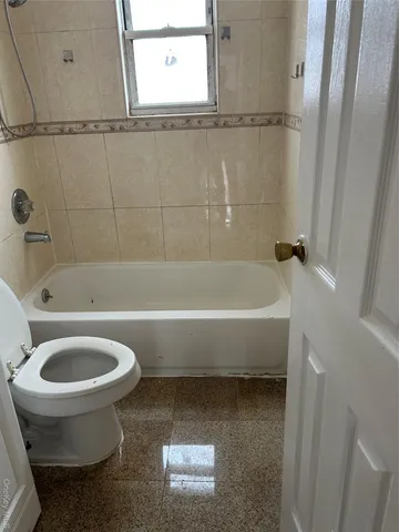 a bathroom with a toilet and a bathtub