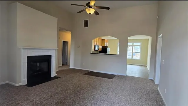 a view of a livingroom with a fireplace