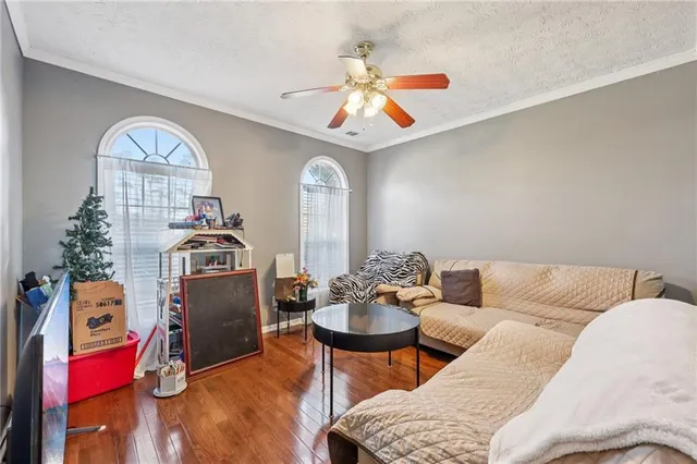 a living room with furniture a rug and a window