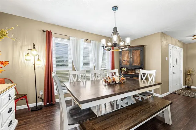 a very nice looking dining room with a table and chairs