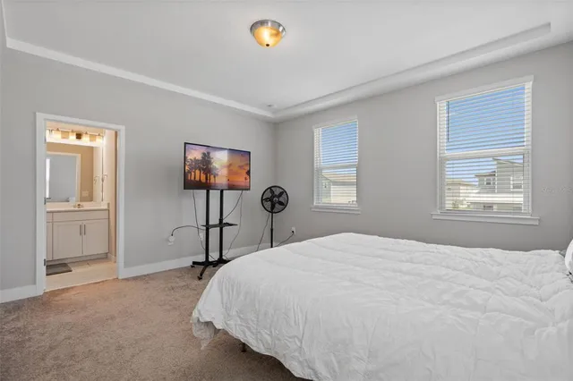 a bedroom with a bed and closet