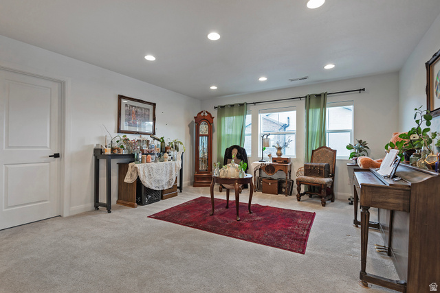 11694 Engelmann Drive Draper, UT 84020 - Photo 26 of 41 Sitting room with light carpet and recessed lighting