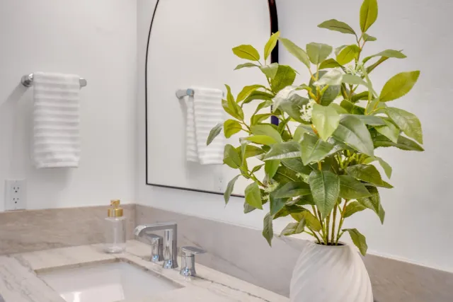 a bathroom with a sink a mirror and a bathtub