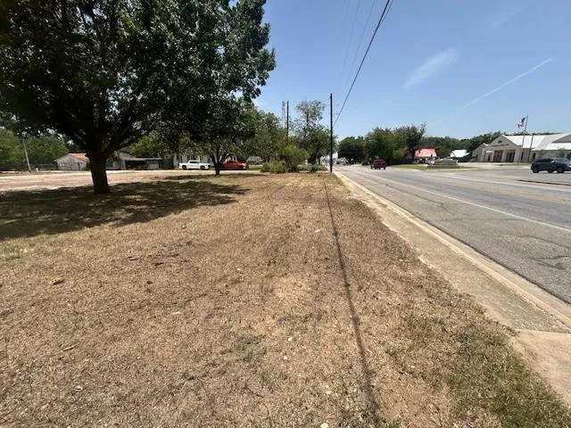 a view of a yard with trees and bushes