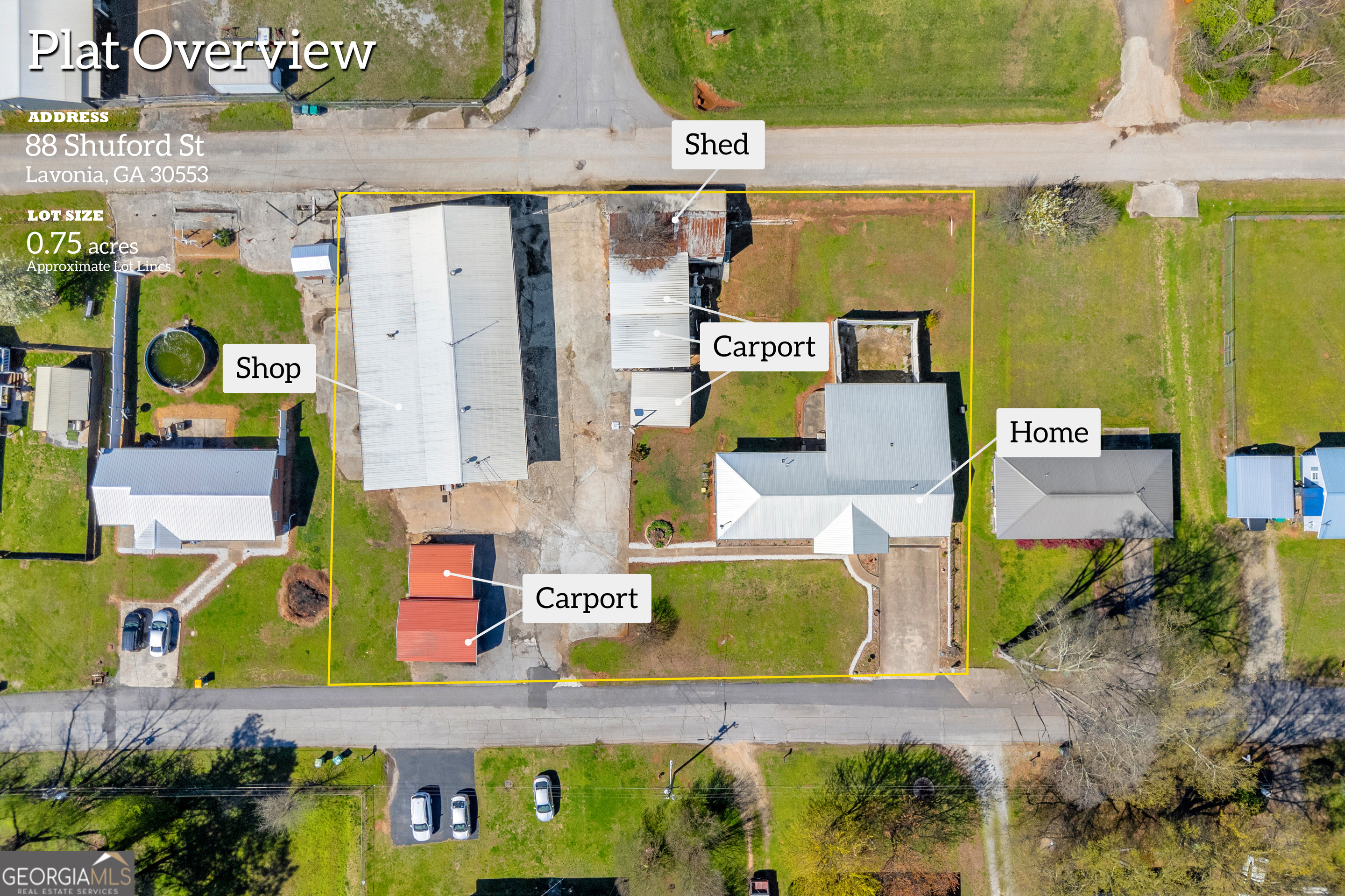 88 Maurice Way Lavonia, GA 30553 - Photo 63 of 65 an aerial view of residential house with outdoor space and parking