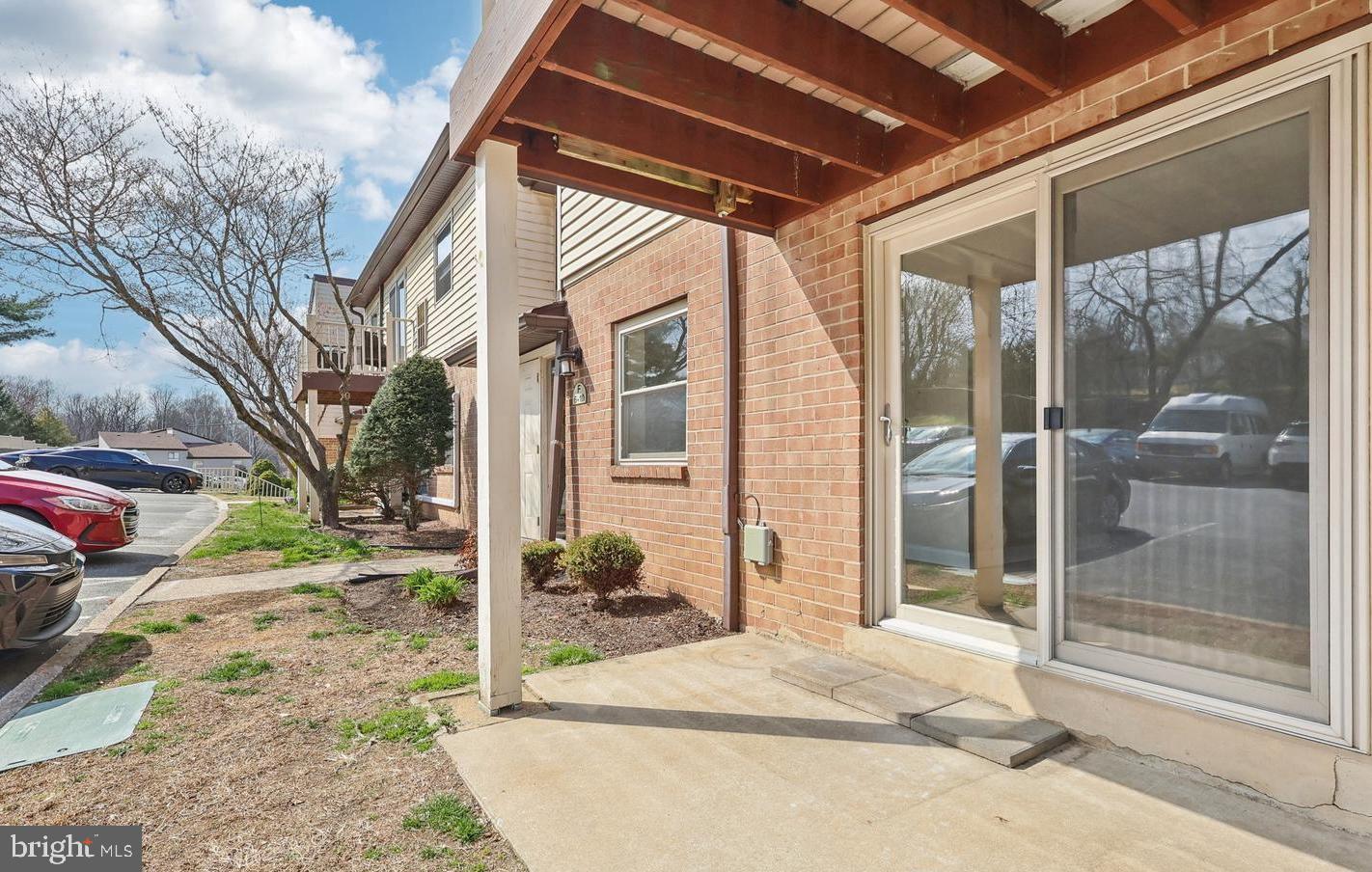a view of a porch with a backyard
