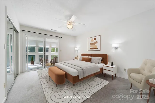 an empty room with fan