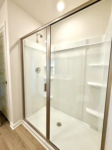 a view of a room with racks on the wall